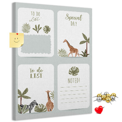 Wall cork memo board Jungle theme with exotic animals