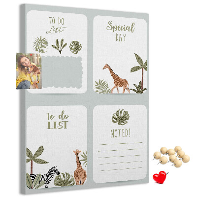 Wall cork memo board Jungle theme with exotic animals