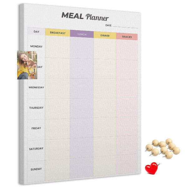 Cork notice board Meal planner for every day of the week
