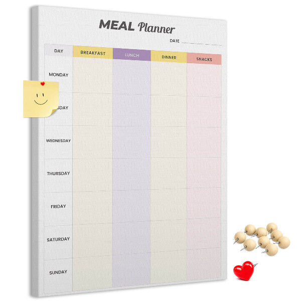 Cork notice board Meal planner for every day of the week