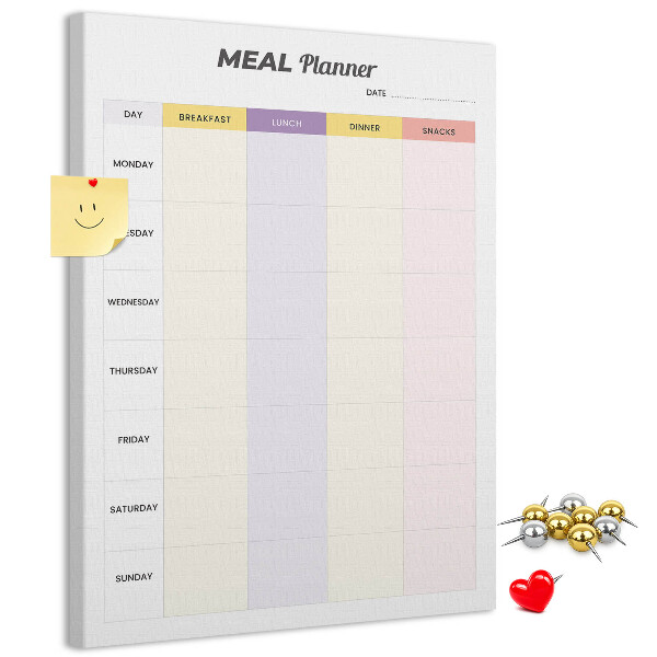 Cork notice board Meal planner for every day of the week