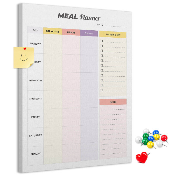 Pin board Meal planner with colored sections