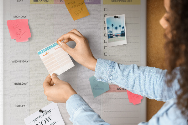 Pin board Meal planner with colored sections