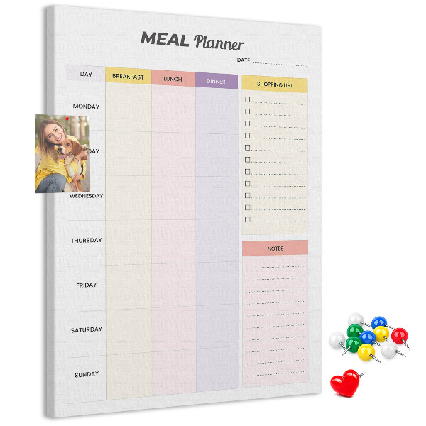 Pin board Meal planner with colored sections