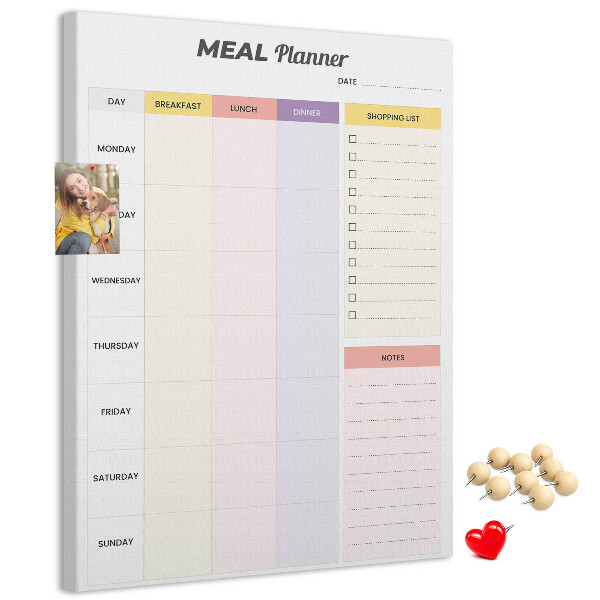 Pin board Meal planner with colored sections