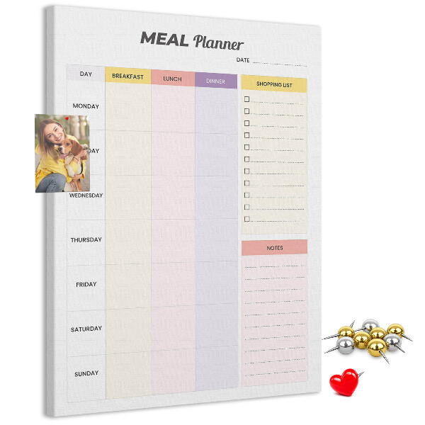 Pin board Meal planner with colored sections