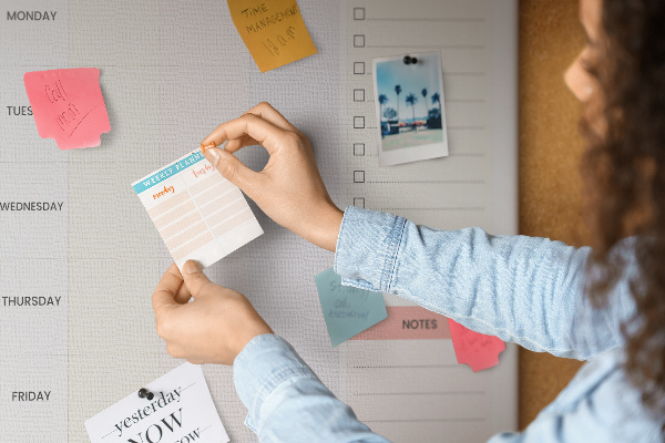 Pin board Meal planner with colored sections