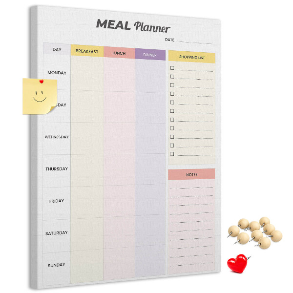 Pin board Meal planner with colored sections