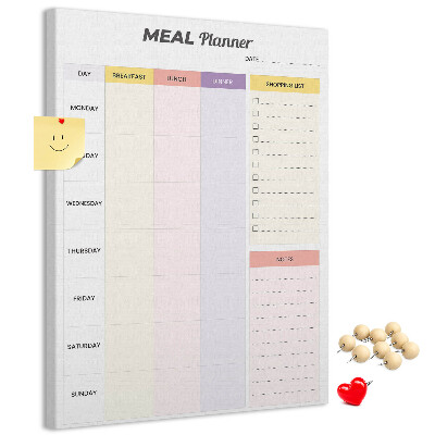 Pin board Meal planner with colored sections