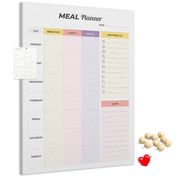 Pin board Meal planner with colored sections