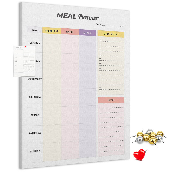 Pin board Meal planner with colored sections