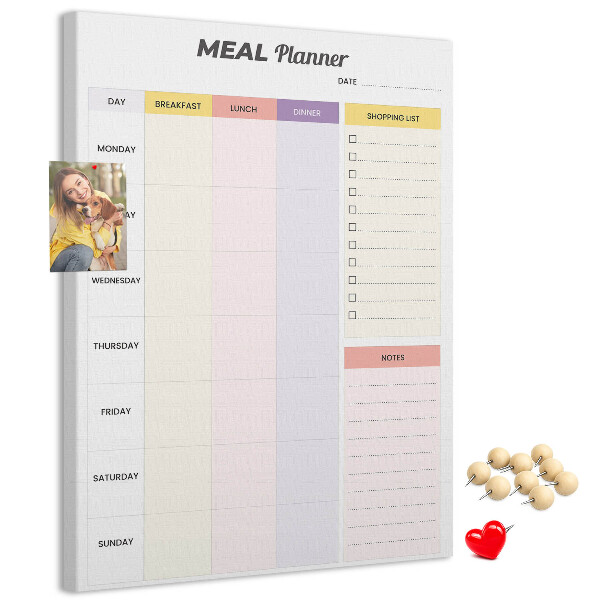 Pin board Meal planner with colored sections