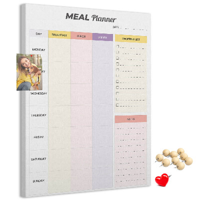 Pin board Meal planner with colored sections