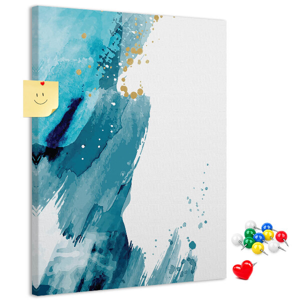 Memo cork board Abstract blues with gold accents
