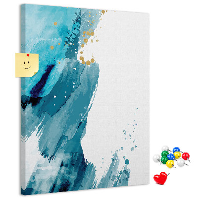 Memo cork board Abstract blues with gold accents