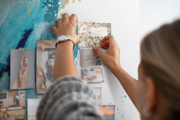 Memo cork board Abstract blues with gold accents