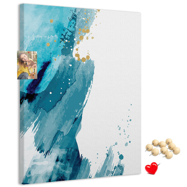 Memo cork board Abstract blues with gold accents