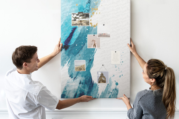 Memo cork board Abstract blues with gold accents