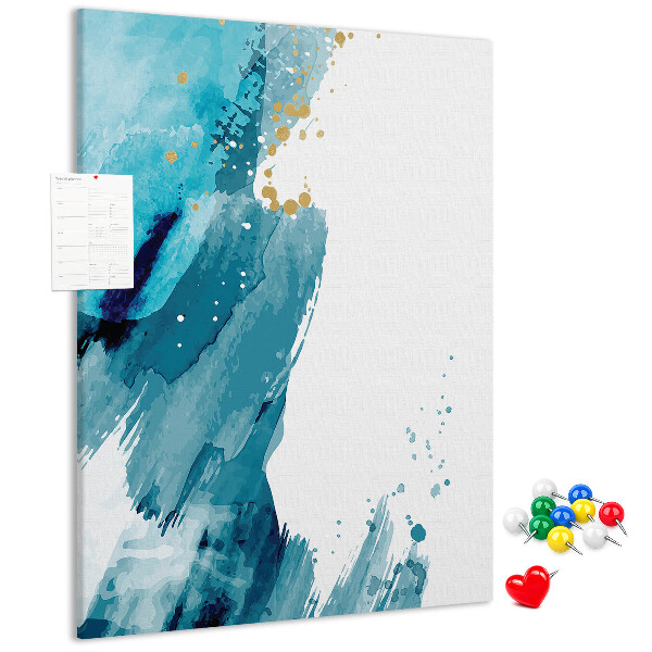 Memo cork board Abstract blues with gold accents