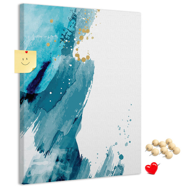 Memo cork board Abstract blues with gold accents