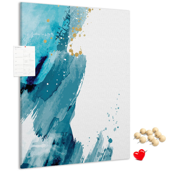 Memo cork board Abstract blues with gold accents