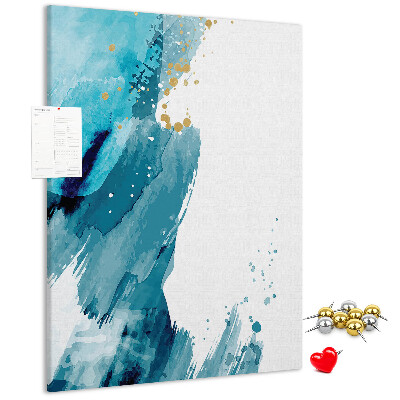 Memo cork board Abstract blues with gold accents