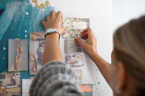 Memo cork board Abstract blues with gold accents