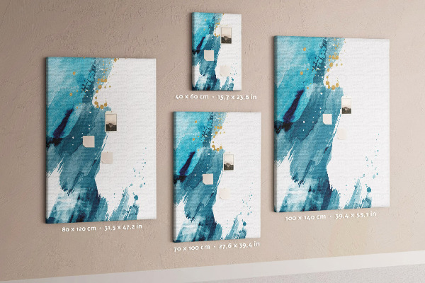 Memo cork board Abstract blues with gold accents