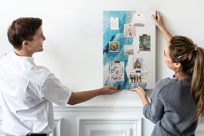 Memo cork board Abstract blues with gold accents