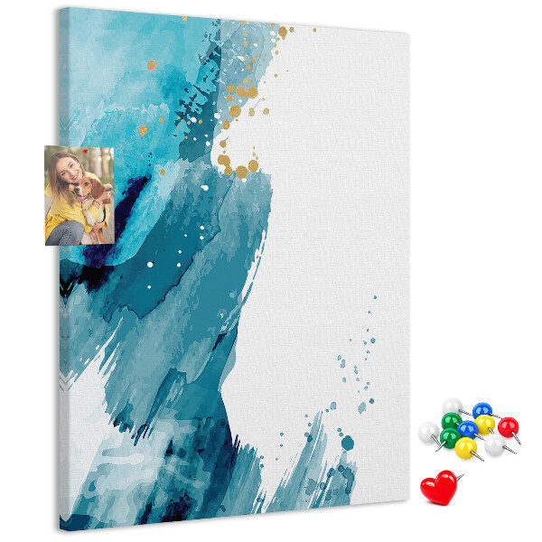 Memo cork board Abstract blues with gold accents