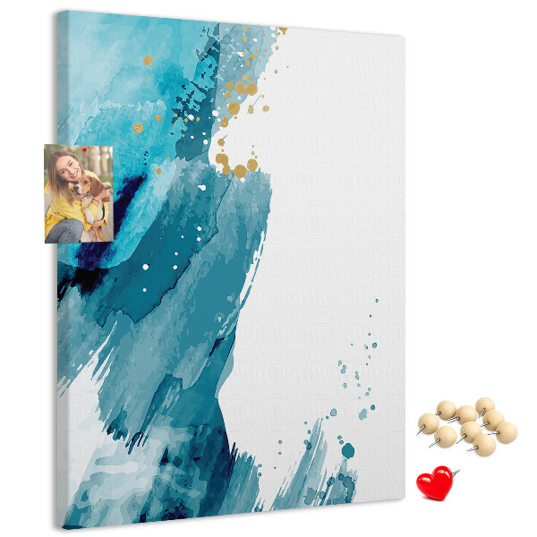 Memo cork board Abstract blues with gold accents