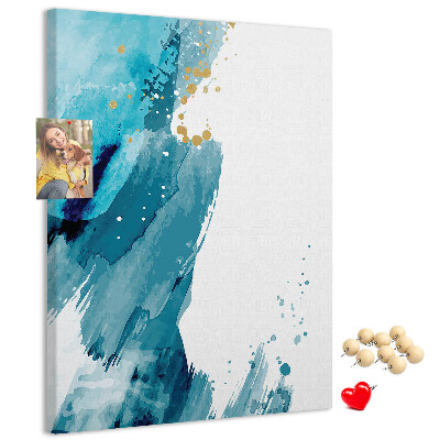 Memo cork board Abstract blues with gold accents