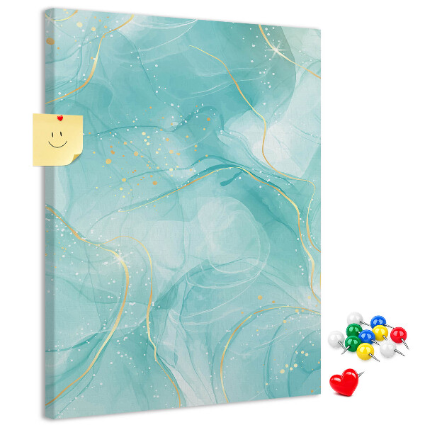 Cork notice board Delicate blue waves with gold accents