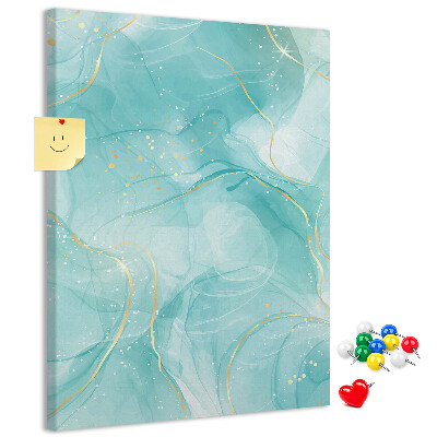 Cork notice board Delicate blue waves with gold accents