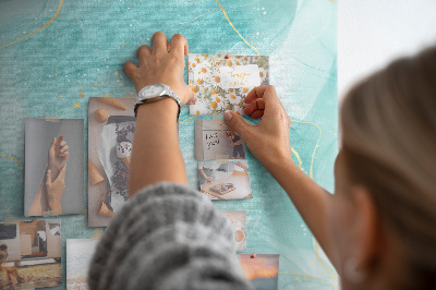 Cork notice board Delicate blue waves with gold accents