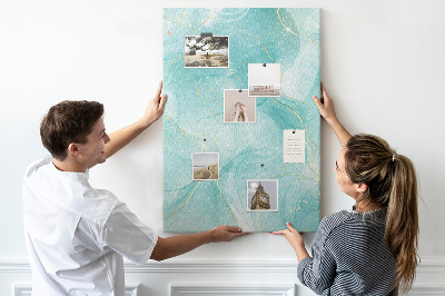Cork notice board Delicate blue waves with gold accents
