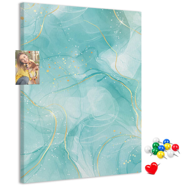 Cork notice board Delicate blue waves with gold accents
