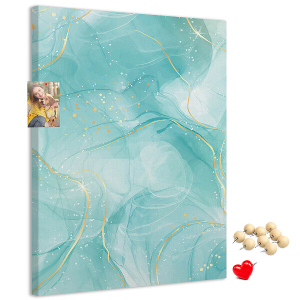 Cork notice board Delicate blue waves with gold accents