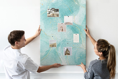 Cork notice board Delicate blue waves with gold accents