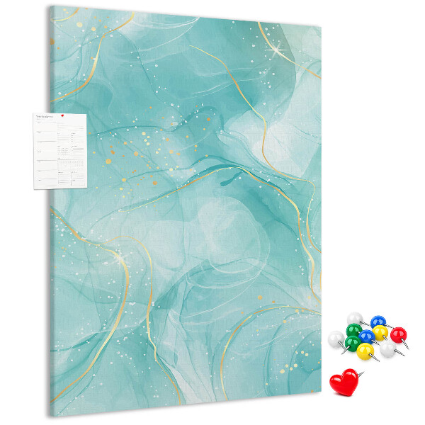 Cork notice board Delicate blue waves with gold accents