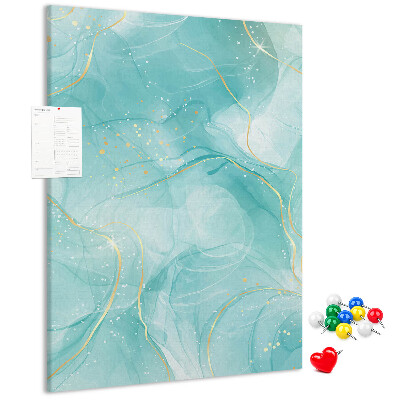 Cork notice board Delicate blue waves with gold accents