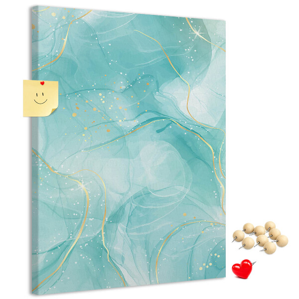 Cork notice board Delicate blue waves with gold accents