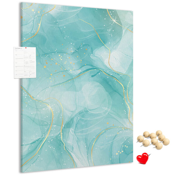 Cork notice board Delicate blue waves with gold accents