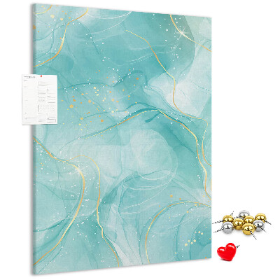 Cork notice board Delicate blue waves with gold accents