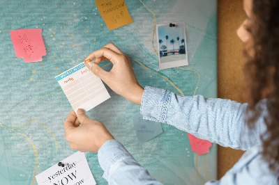 Cork notice board Delicate blue waves with gold accents