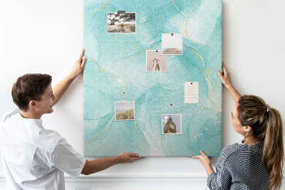 Cork notice board Delicate blue waves with gold accents