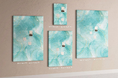 Cork notice board Delicate blue waves with gold accents