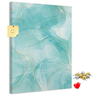 Cork notice board Delicate blue waves with gold accents