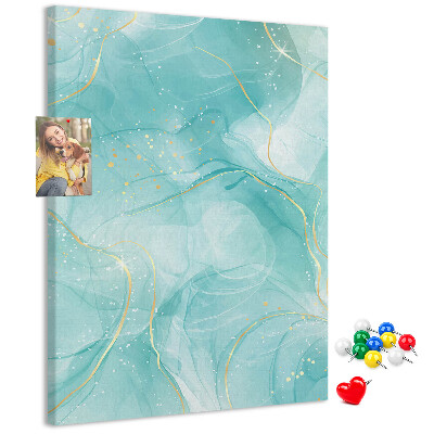 Cork notice board Delicate blue waves with gold accents