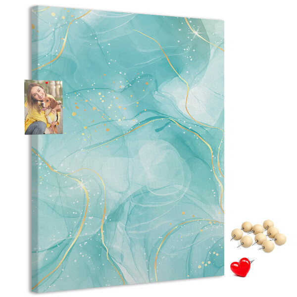 Cork notice board Delicate blue waves with gold accents
